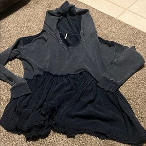 Free People Navy Blue relaxed gauzy hoodie M Navy